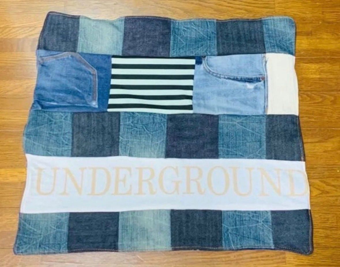 ☆送料無料☆リメイク☆パッチワーク デニム ＆ ボア ブランケット