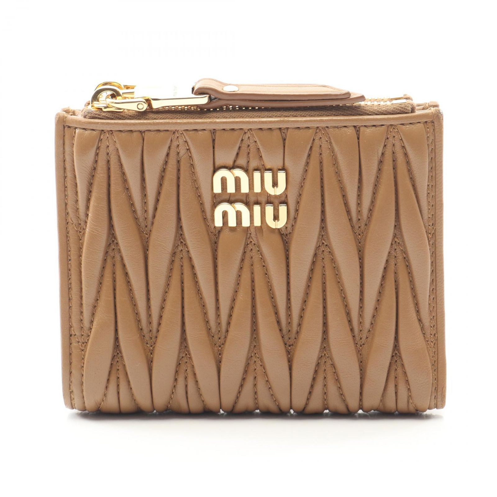 ミュウ Miu 二つ折り財布 マテラッセ 5 ML 024 キャメル レザー レディース A