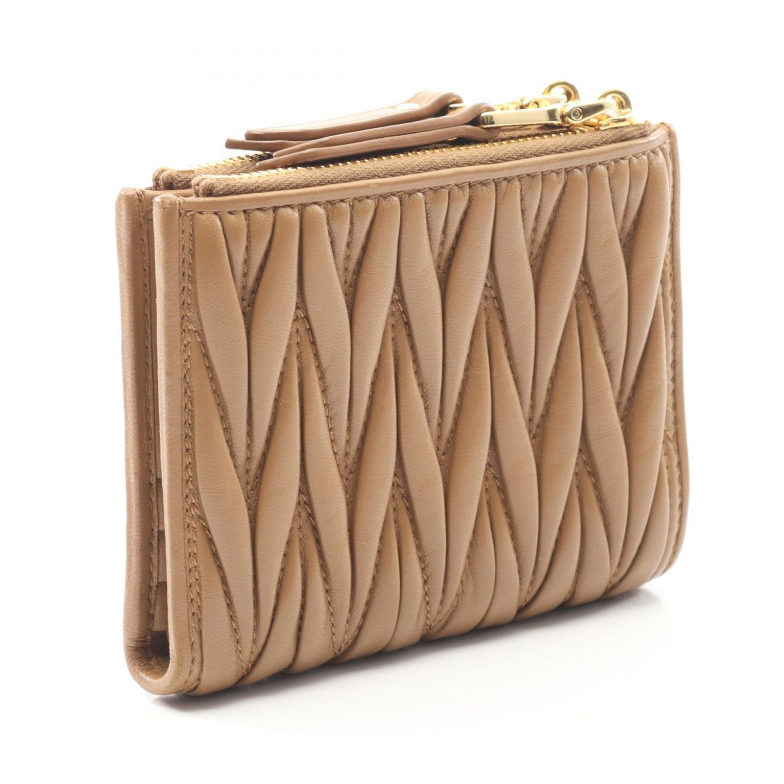 ミュウ Miu 二つ折り財布 マテラッセ 5 ML 024 キャメル レザー レディース A