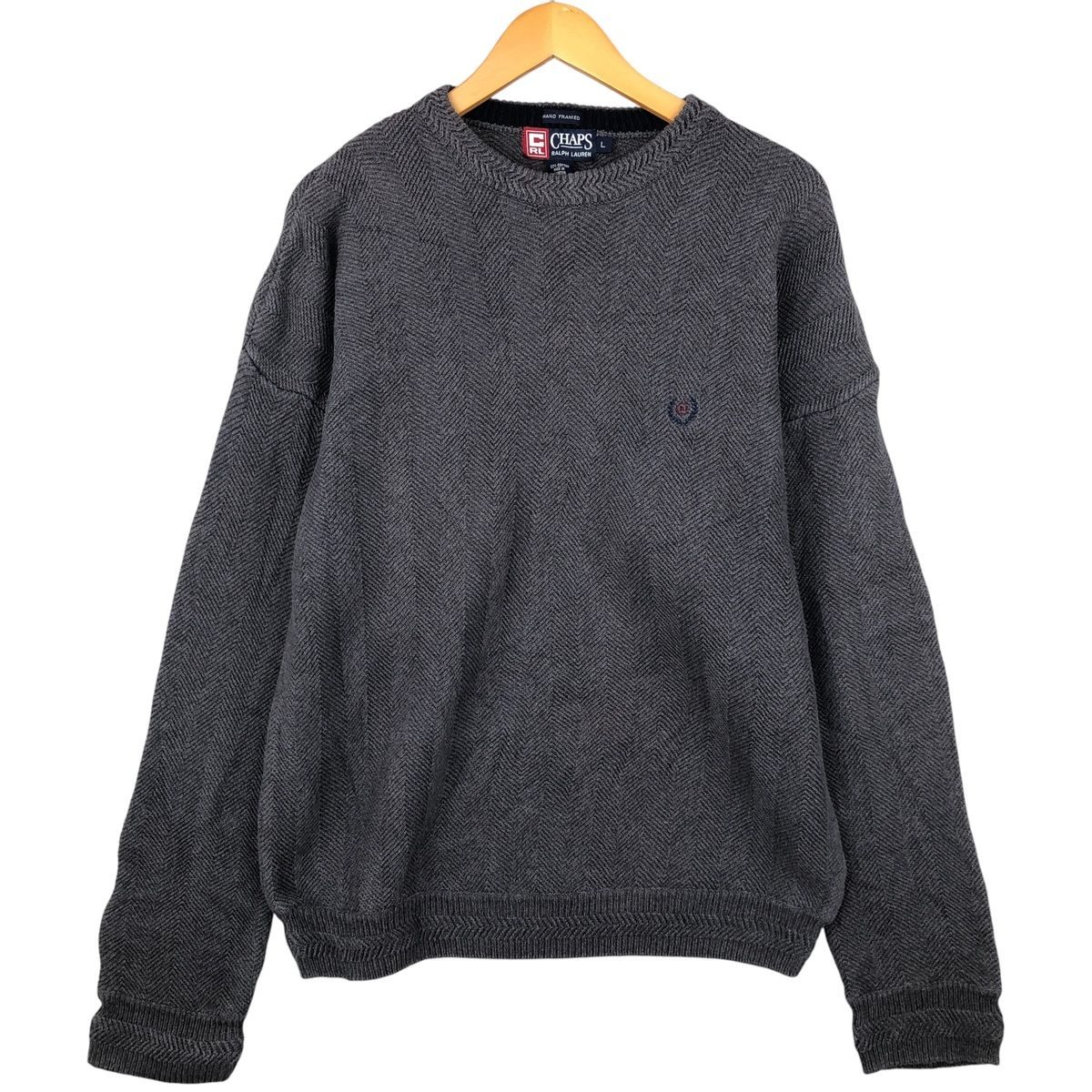 古着 ラルフローレン Ralph Lauren CHAPS チャップス ヘリンボーン コットンニットセーター メンズL相当 eaa 599638