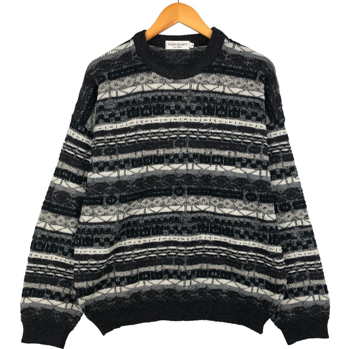 古着 イヴサンローラン Yves Saint Laurent POUR HOMME プールオム 総柄 ウールニットセーター メンズXL相当 eaa 596388