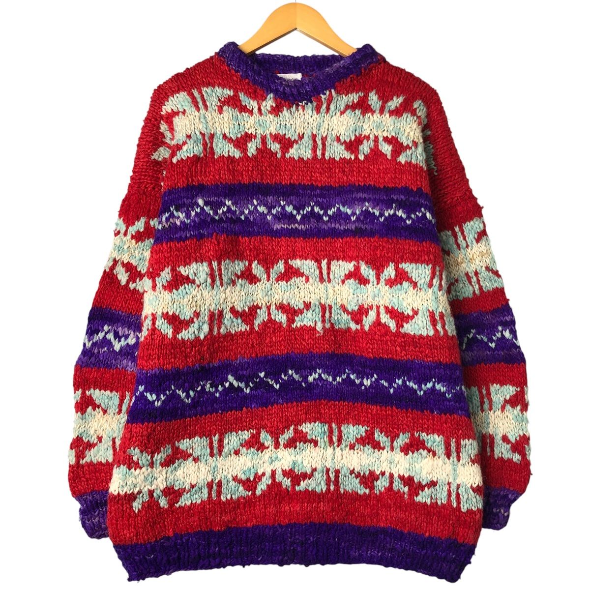 古着 Ecuadorian Handknits 総柄 HAND KNIT ハンドニット エクアドルニットセーター エクアドル製 メンズM相当 eaa 598747