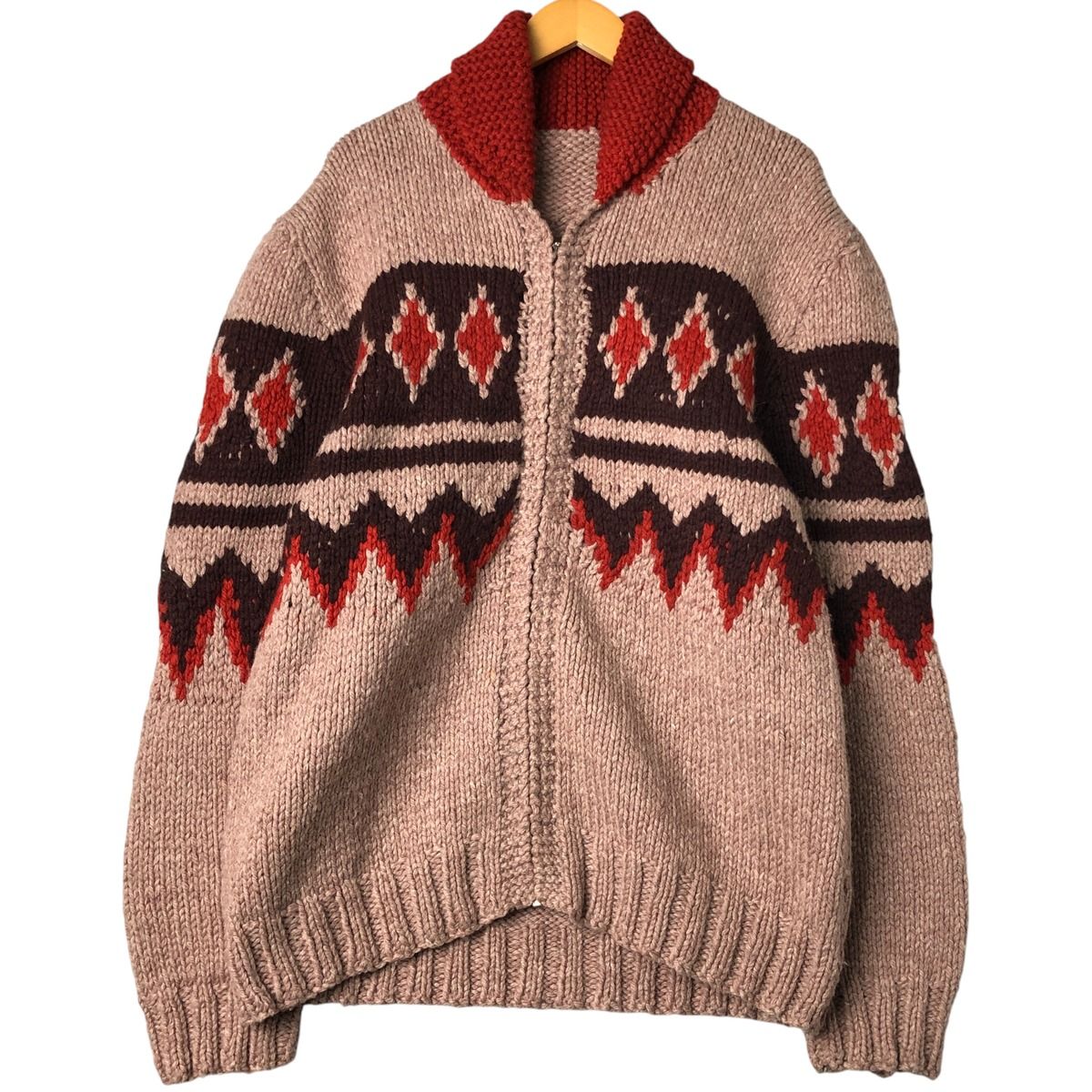 古着 60 70年代 UNKNOW 総柄 カウチンセーター メンズL相当 ヴィンテージ evb 032568