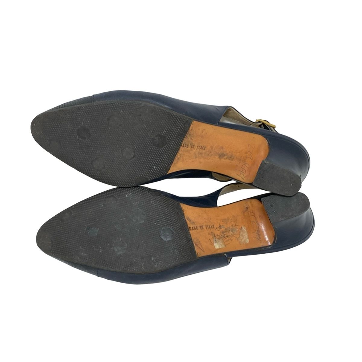  サルバトーレフェラガモ サンダル 6 1 2 B レディース - ダークネイビー 型押し加工 アウトソール張替済 レザー サンダル サンダル ミュール