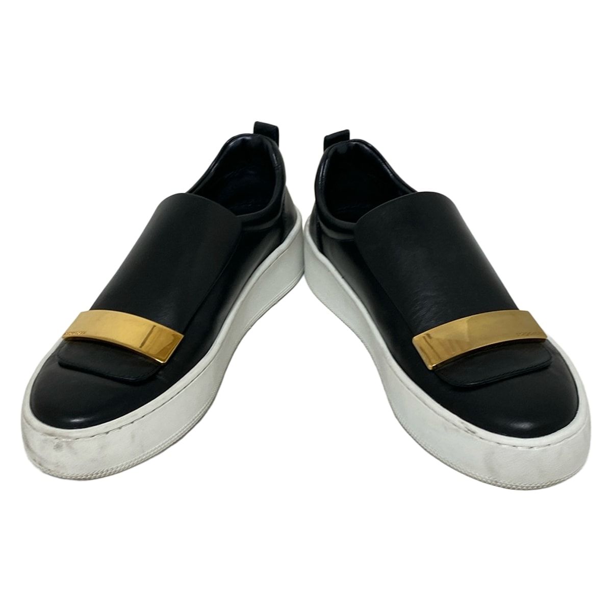 sergio rossi セルジオロッシ スリッポン 35 レディース - 黒×ゴールド レザー