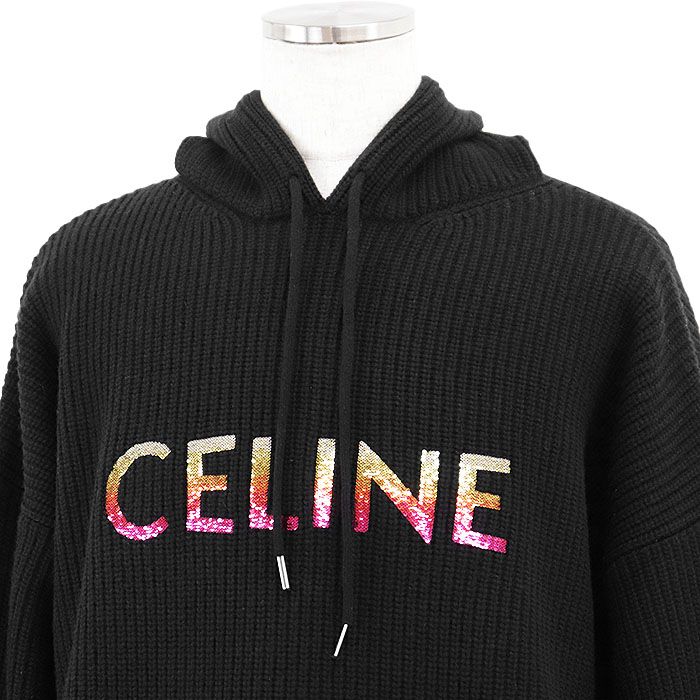 未使用】CELINE セリーヌ ニット パーカー ロゴ スパンコール