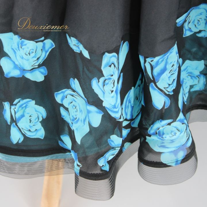  社交ダンス 衣装 ドレス ワンピース パーティ衣装 ブラック系 ライトブルー系 in the MOOD イン ザ ムード 花柄 薔薇 Mサイズ 120 cm 伸縮性 ポリエステル ナイロン おしゃれ シック パーティー コスチューム ドレス ダンス衣装 社交ダンス