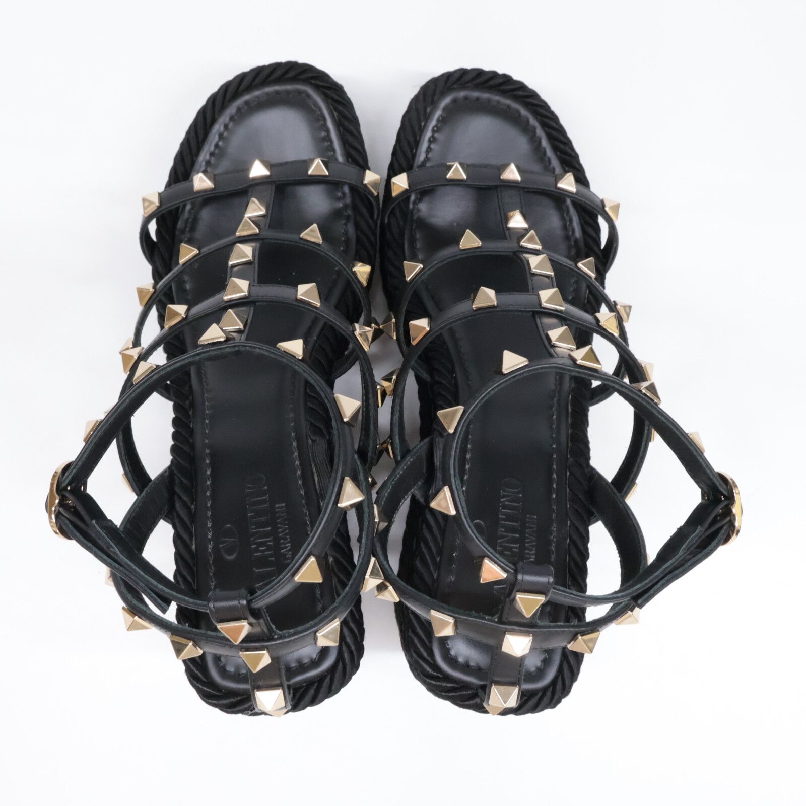 【美品】ヴァレンティノ　ロックスタッズ　ストラップ　ウェッジサンダル　黒　34 VALENTINO ヴァレンティノ 【美品】ロックスタッズ ストラップ