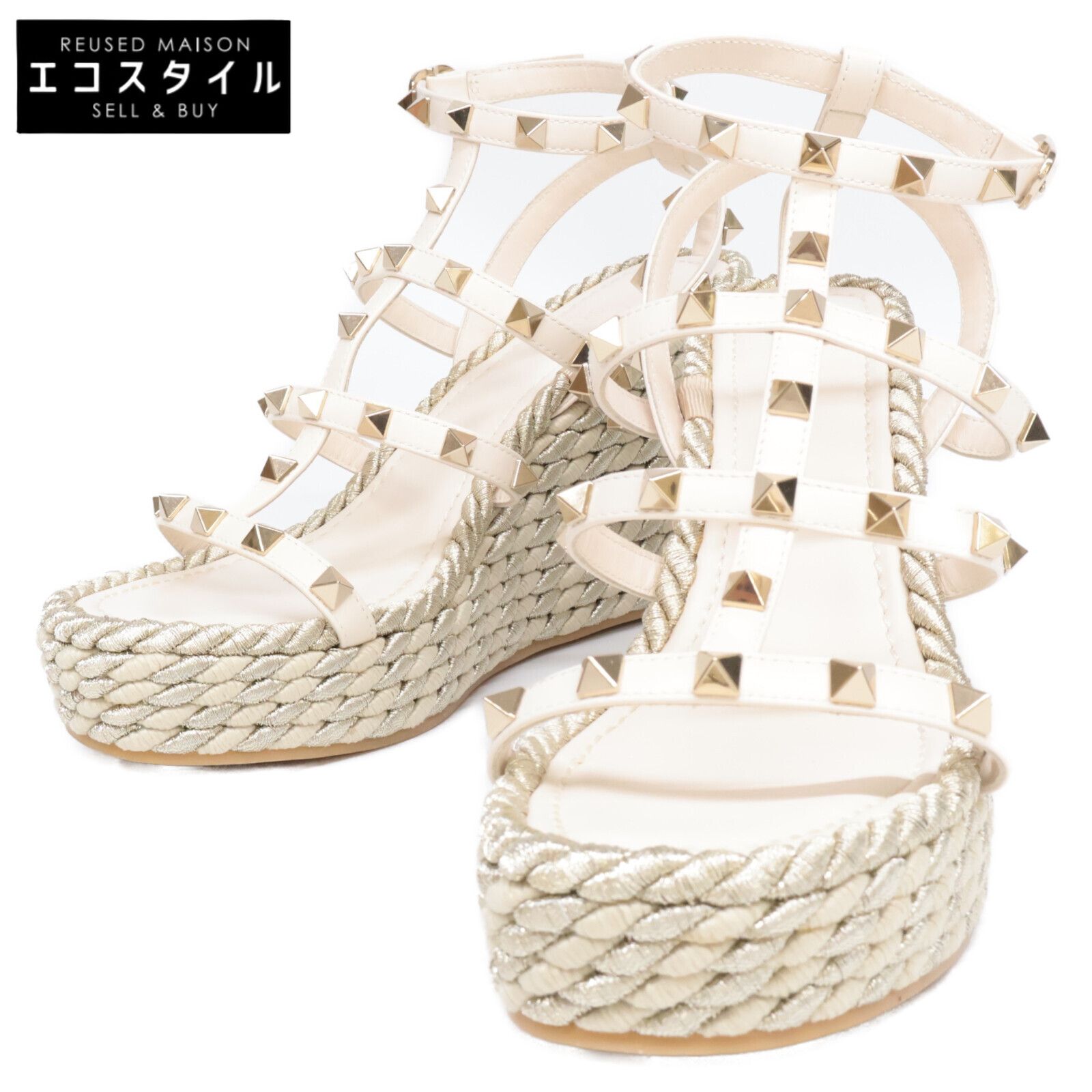 Valentino Garavani ヴァレンティノガラヴァーニ ロックスタッズ ストラップ ウェッジソール サンダル 37