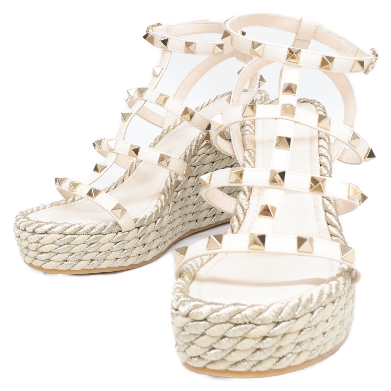 Valentino Garavani ヴァレンティノガラヴァーニ ロックスタッズ ストラップ ウェッジソール サンダル 37