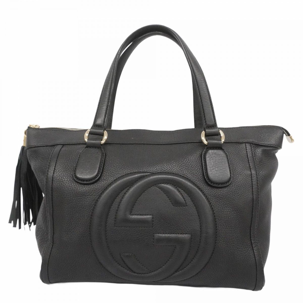 5 pc 3641 グッチ トートバッグ ソーホー 282307 レザー ブラック シャンパンゴールド金具 レディース