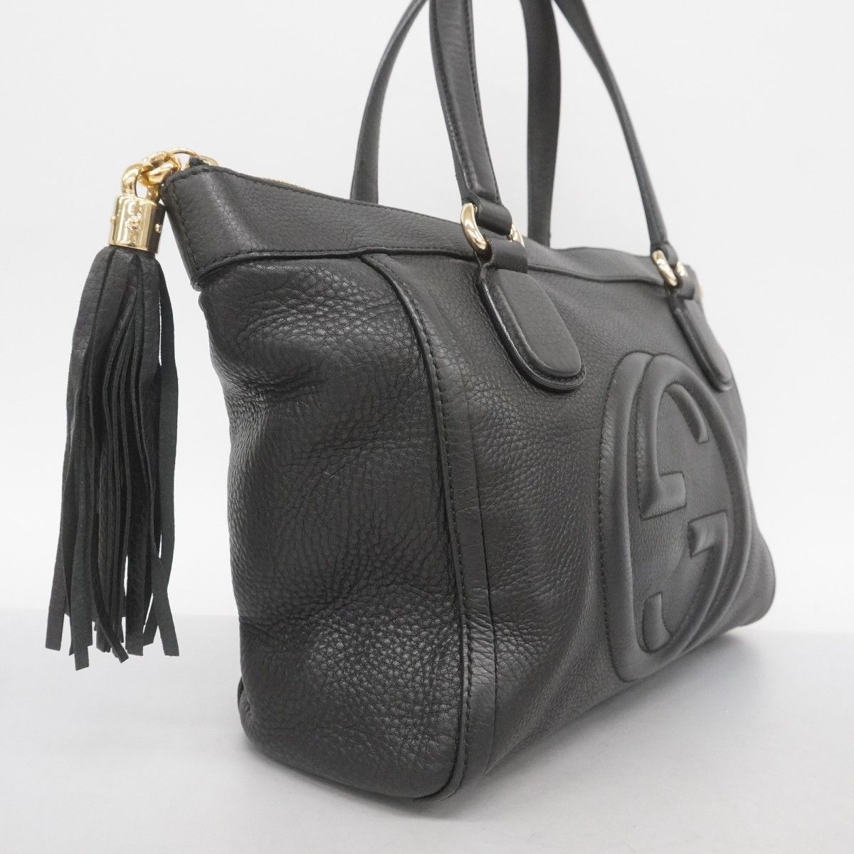 5 pc 3641 グッチ トートバッグ ソーホー 282307 レザー ブラック シャンパンゴールド金具 レディース