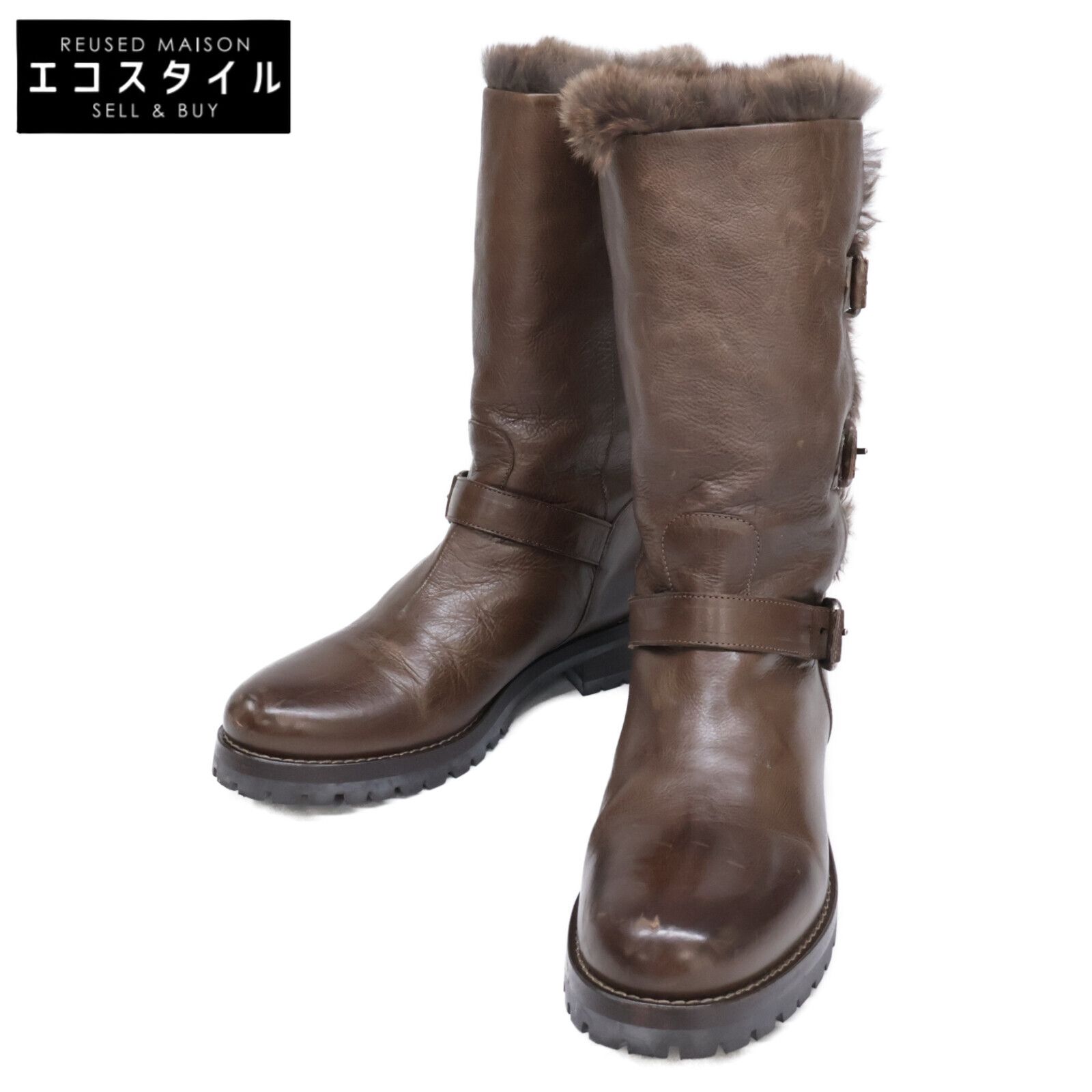 SARTORE サルトル SX 403 ダメージ加工カーフスキン ラビットファー ラパン エンジニアブーツ 37 1 2