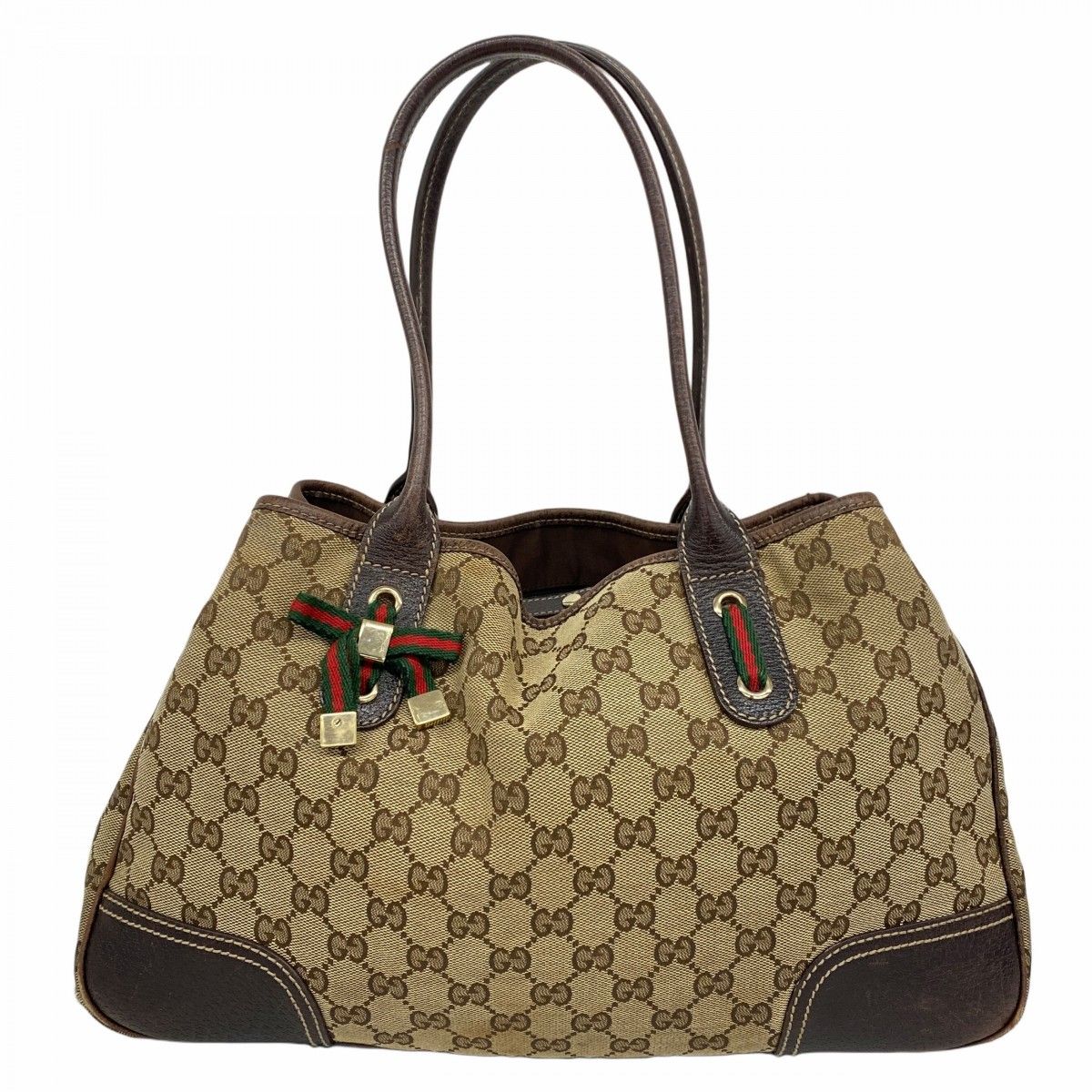 5 pc 3666 グッチ トートバッグ GGキャンバス シェリーライン 163805 キャンバス ブラウン シャンパンゴールド金具 レディース