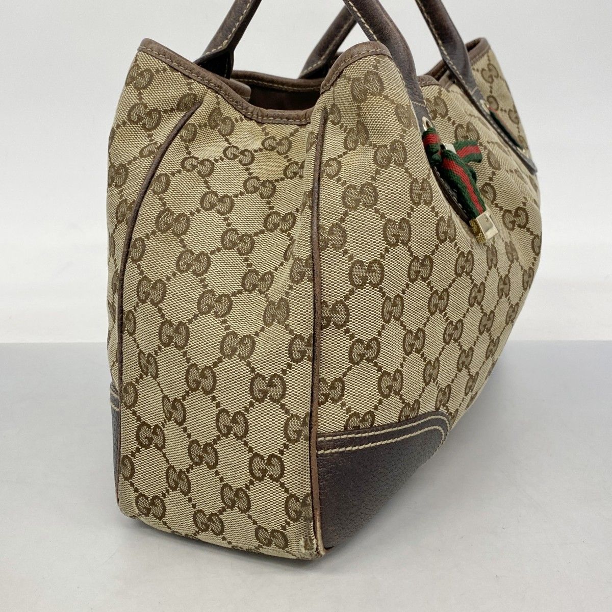 5 pc 3666 グッチ トートバッグ GGキャンバス シェリーライン 163805 キャンバス ブラウン シャンパンゴールド金具 レディース