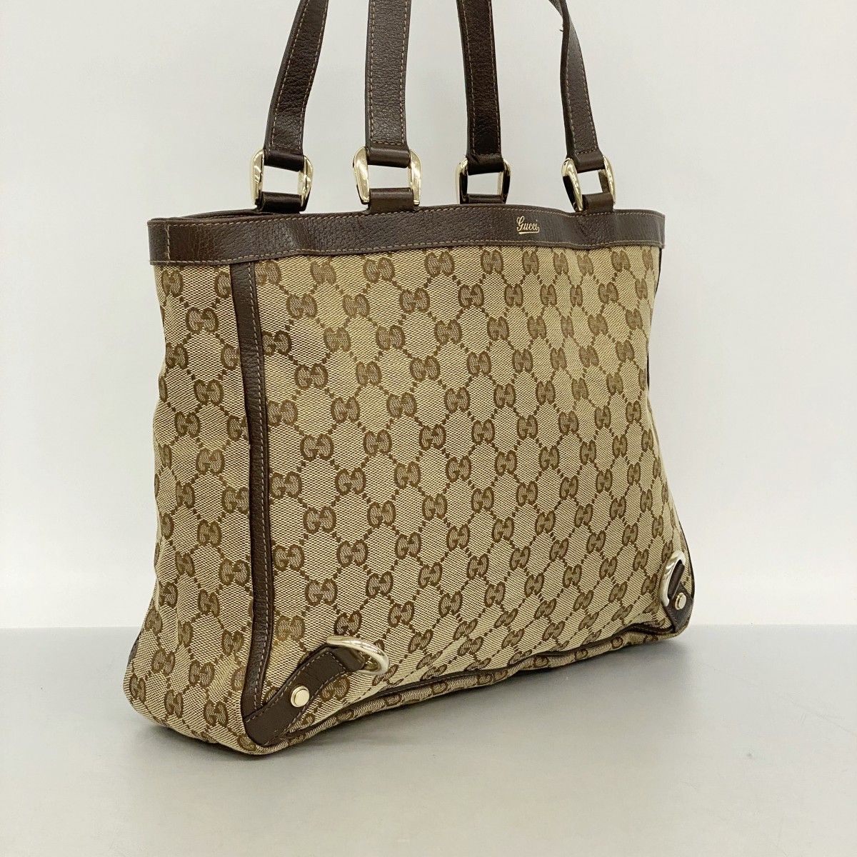 5 pc 3672 グッチ トートバッグ GGキャンバス アビー 170004 キャンバス ブラウン シャンパンゴールド金具 レディース