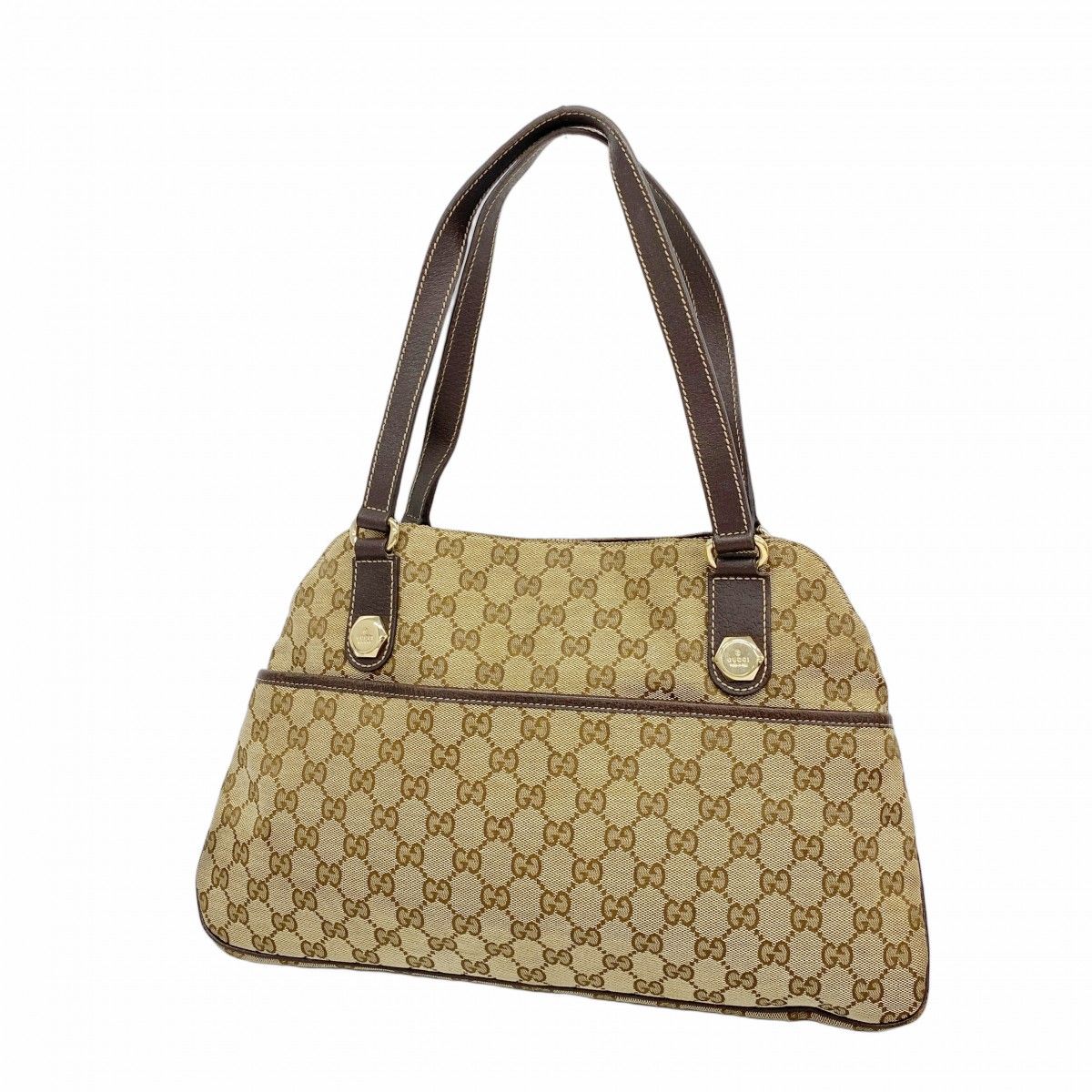 5 pc 3673 グッチ トートバッグ GGキャンバス 163288 キャンバス ブラウン シャンパンゴールド金具 レディース