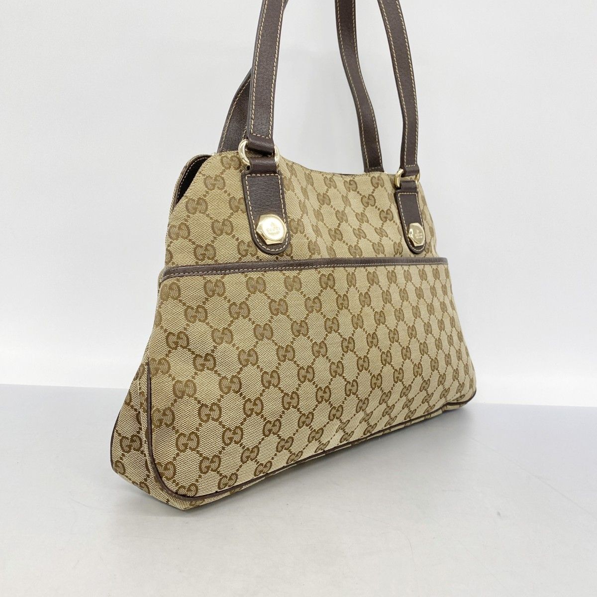 5 pc 3673 グッチ トートバッグ GGキャンバス 163288 キャンバス ブラウン シャンパンゴールド金具 レディース