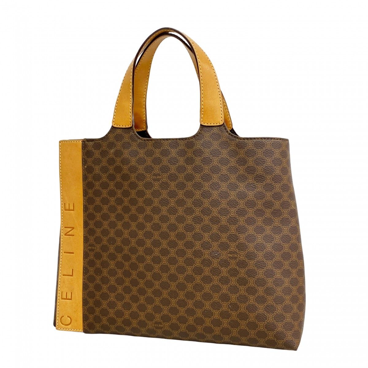 5 pc 3754 セリーヌ トートバッグ マカダム PVC ブラウン ゴールド金具 レディース