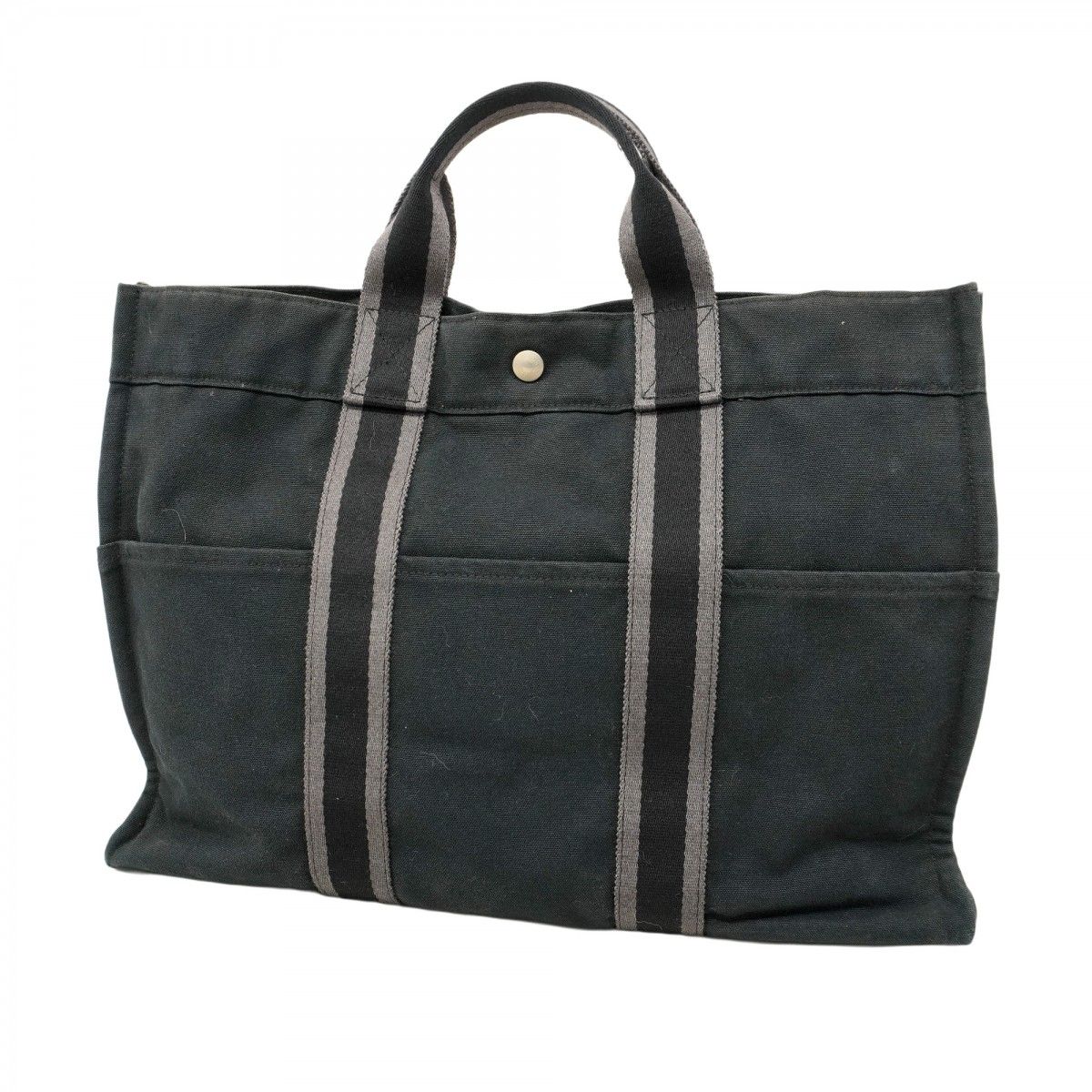 5 pc 3733 エルメス トートバッグ フールトゥMM キャンバス ブラック シルバー金具 レディース