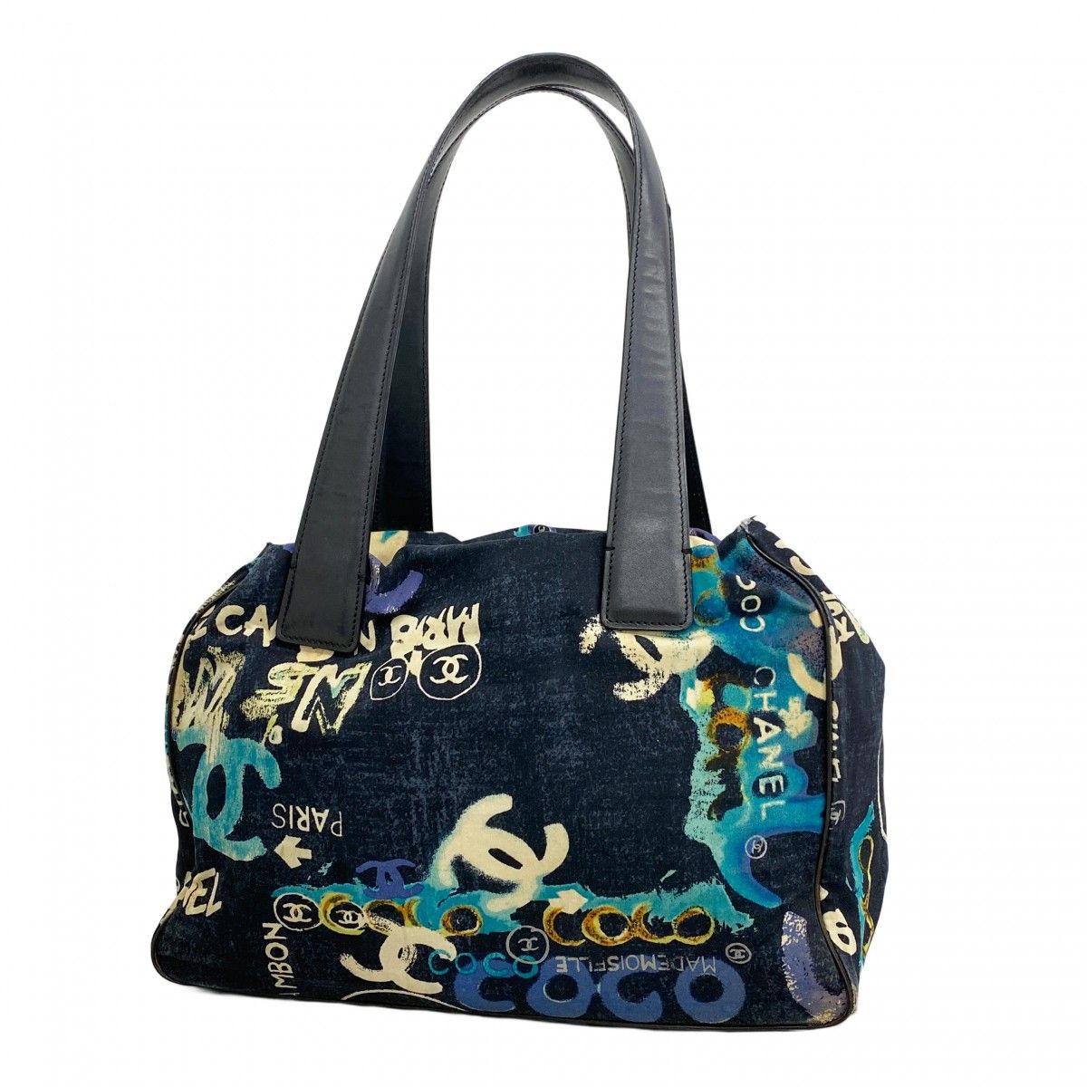 5 pc 3815 シャネル トートバッグ ニュートラベル ナイロン ブルー シルバー金具 レディース