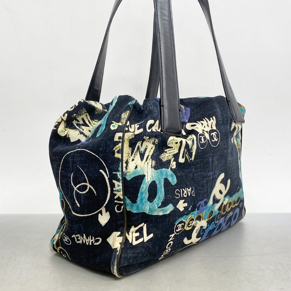 5 pc 3815 シャネル トートバッグ ニュートラベル ナイロン ブルー シルバー金具 レディース