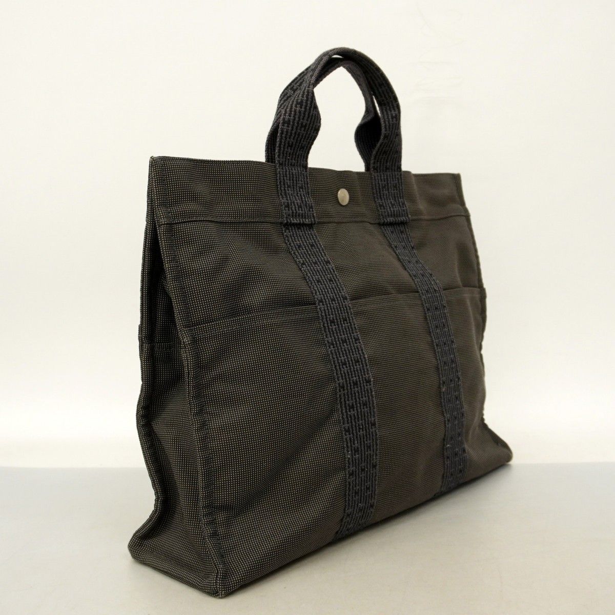 5 pc 3833 エルメス トートバッグ エールラインMM キャンバス グレー シルバー金具 レディース