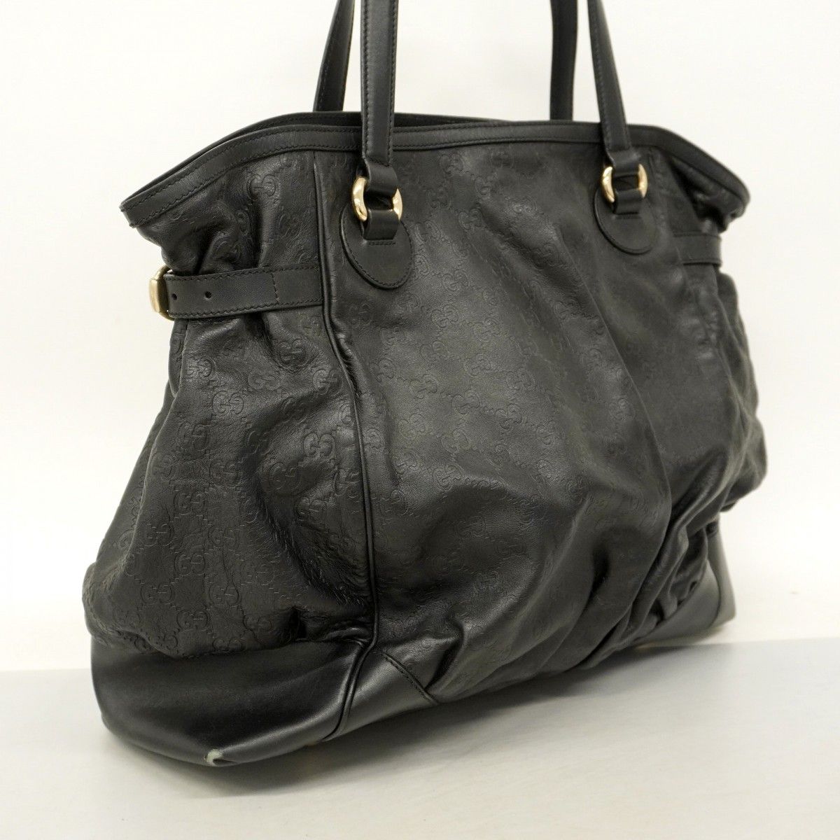 5 pc 3884 グッチ トートバッグ グッチシマ 257290 レザー ブラック シャンパンゴールド金具 レディース