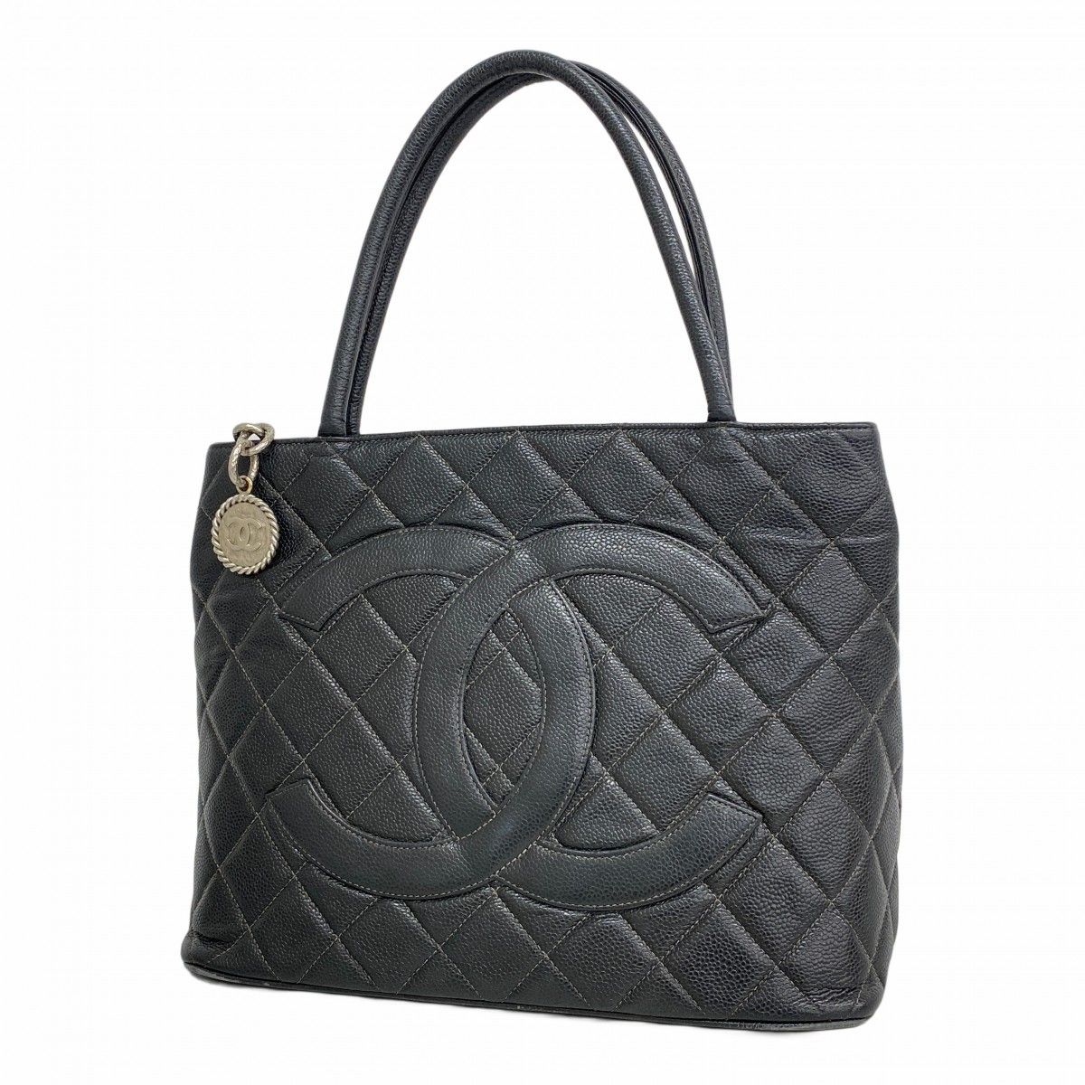 5 pc 3882 k シャネル トートバッグ 復刻トート キャビアスキン ブラック シルバー金具 レディース