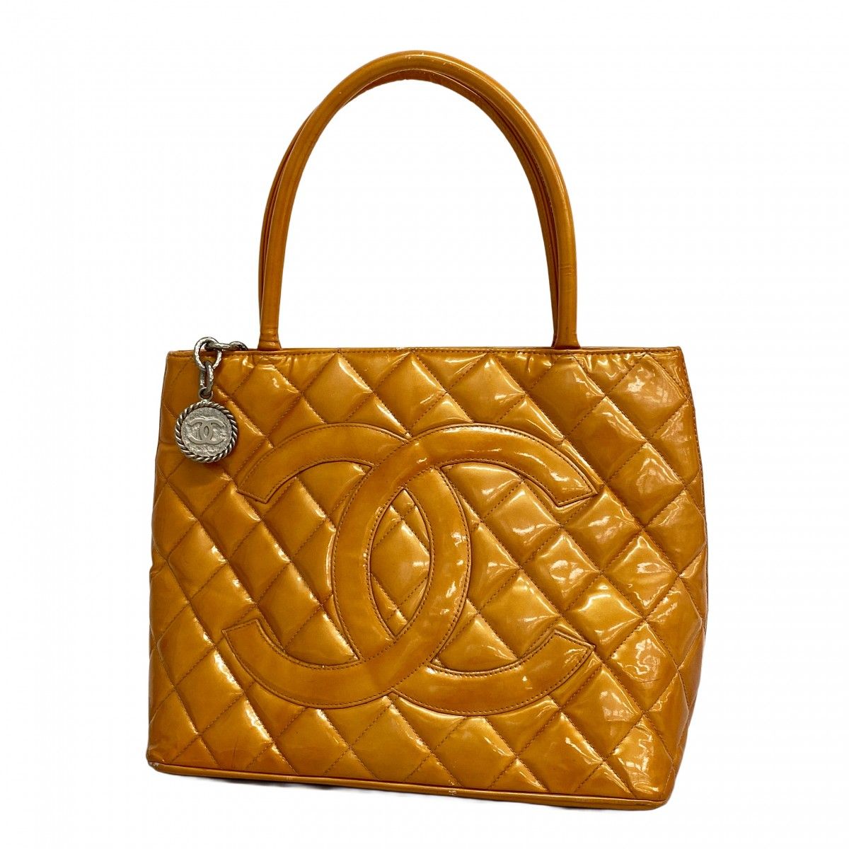 5pc3892】シャネル トートバッグ 復刻トート パテントレザー オレンジ