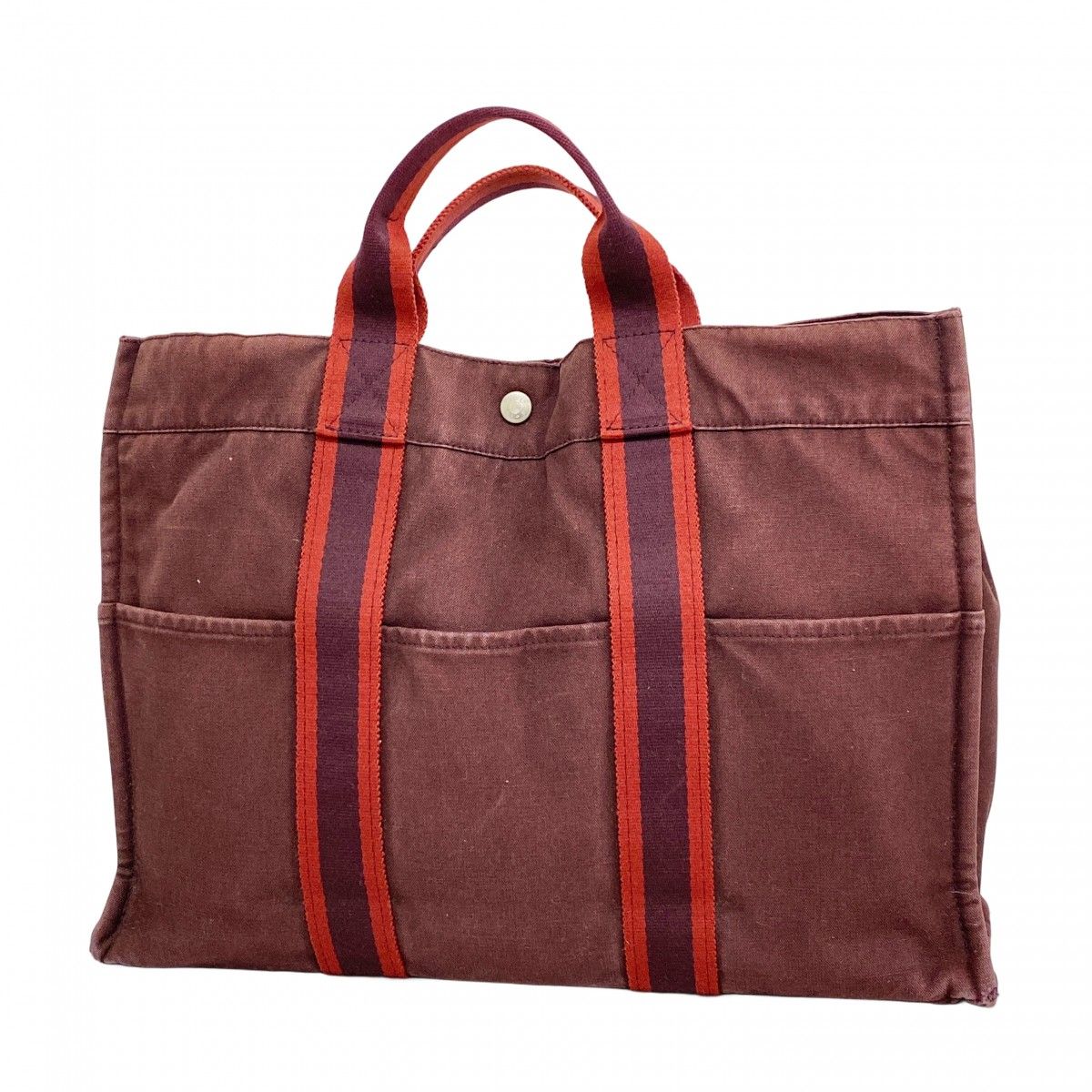 5 pc 3893 エルメス トートバッグ フールトゥMM キャンバス ボルドー シルバー金具 レディース