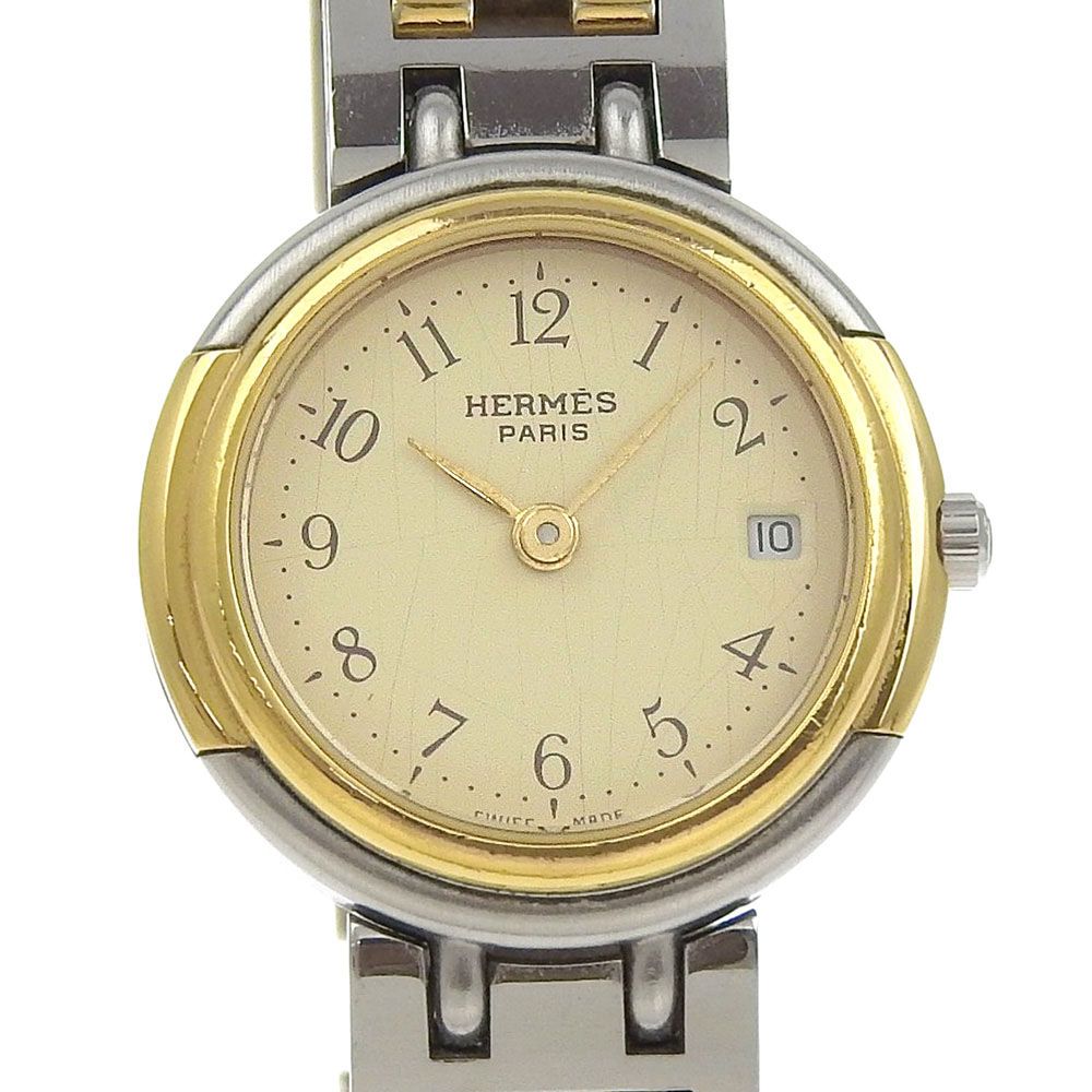 HERMES エルメス ウィンザー ステンレススチール 金メッキ クオーツ アナログ表示 レディース ゴールド文字盤 腕時計