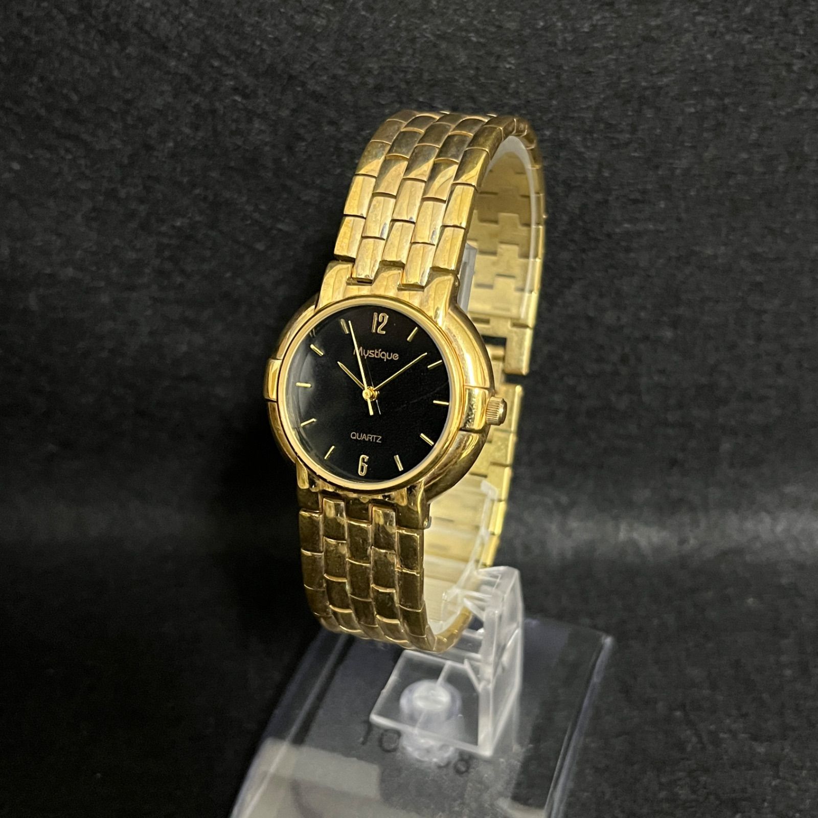 稼働品】 Mystique 腕時計 18K 金メッキ ゴールド クォーツ アナログ