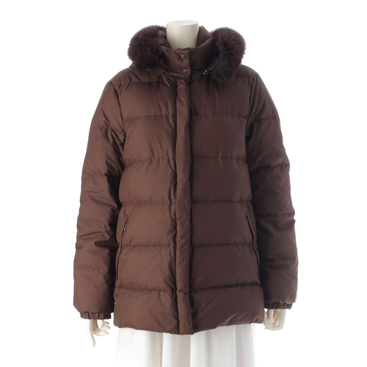 モンクレール 茶タグ ファー ジップアップ ダウンジャケット ブラウン 0