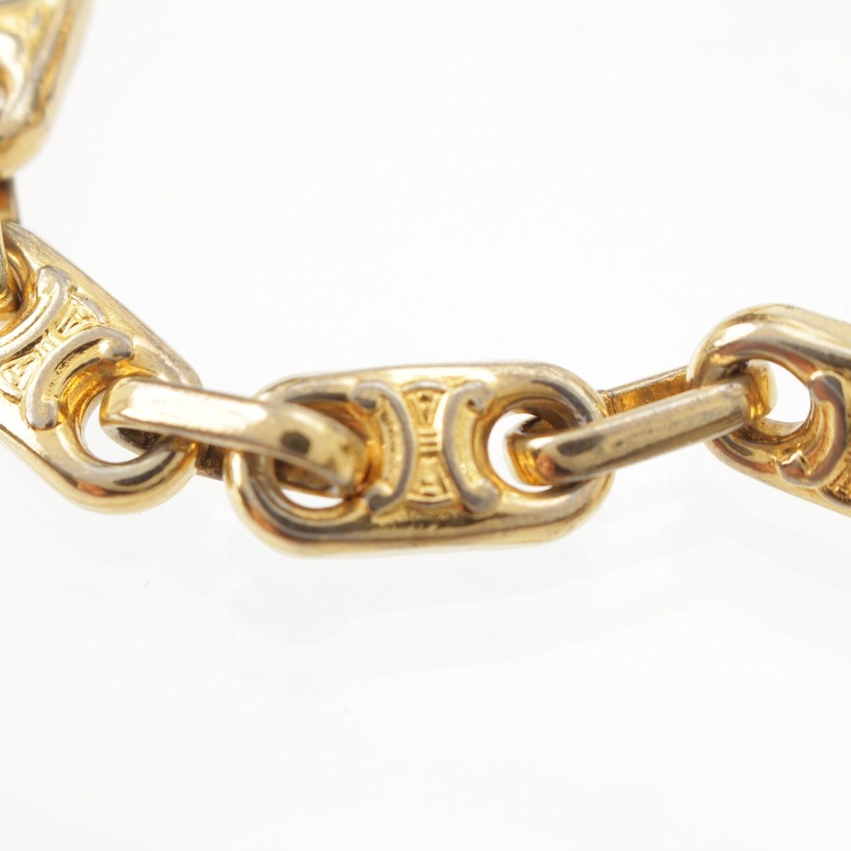 【美品】セリーヌ　マカダム　チェーン　ブレスレット　ゴールド　アクセサリー638 CELINE セリーヌ チェーンブレスレット マカダムロゴ ゴールド レッド