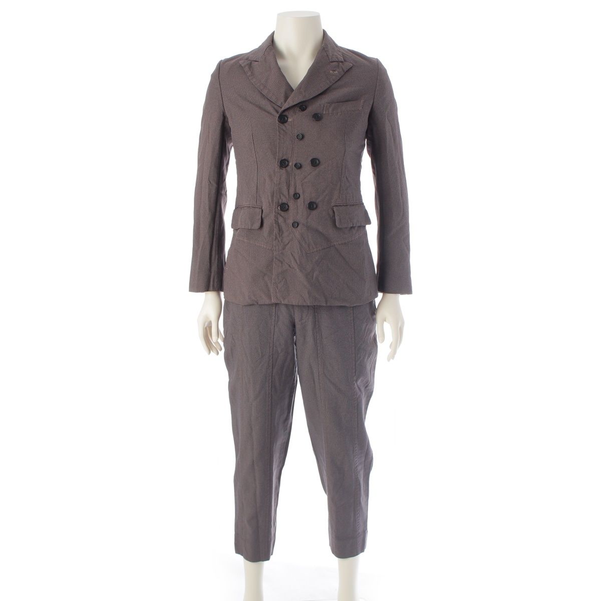 コムデギャルソン HOMME DEUX AD 2025 格子柄 ボタン デザイン ジャケット パンツセットアップ スーツ DO-J 030 DO-P ブラウン XS