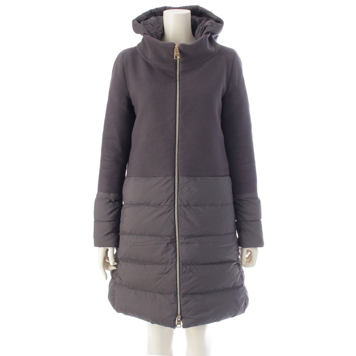 ヘルノ ウール×ナイロン フード付き 切替 ダウンコート アウター PI 0848 D グレー 42