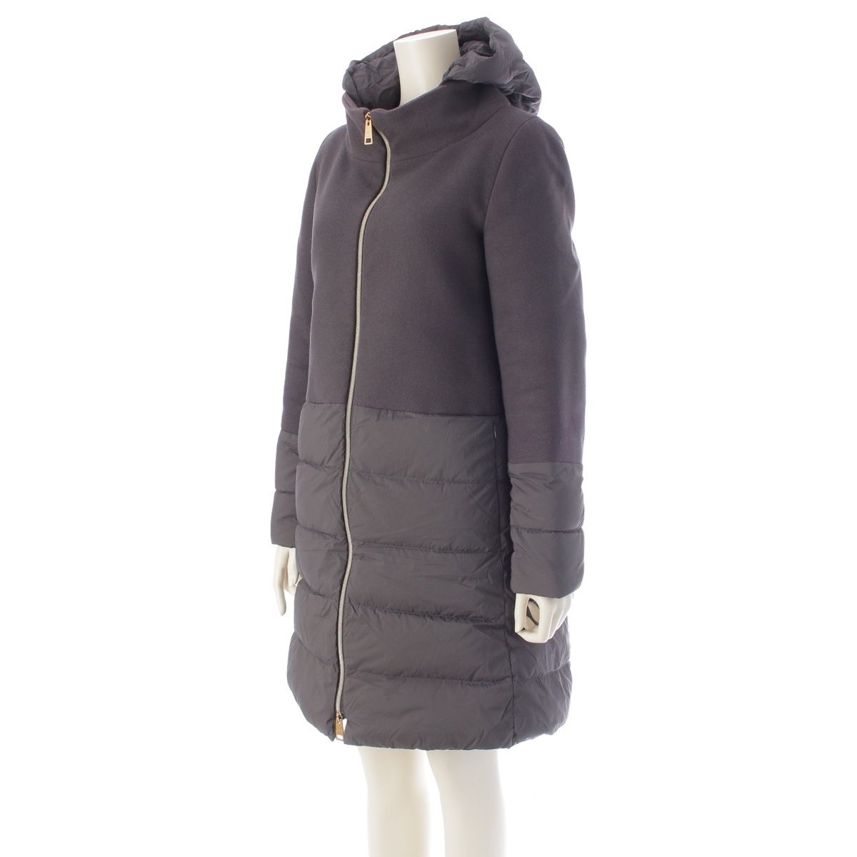 ヘルノ ウール×ナイロン フード付き 切替 ダウンコート アウター PI 0848 D グレー 42
