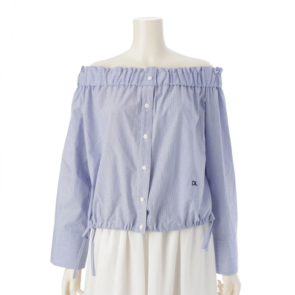 デイジーリン オフショルダー ストライプ柄 ロゴ刺繍 長袖 ブラウス トップス 07076 ブルー ワンサイズ