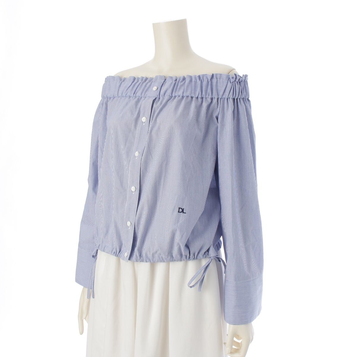 デイジーリン オフショルダー ストライプ柄 ロゴ刺繍 長袖 ブラウス トップス 07076 ブルー ワンサイズ