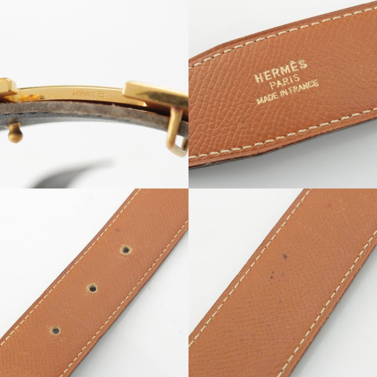  エルメス Z刻印 レザー Hバックル ゴールド金具 ベルト ブラウン 80 ベルト 小物