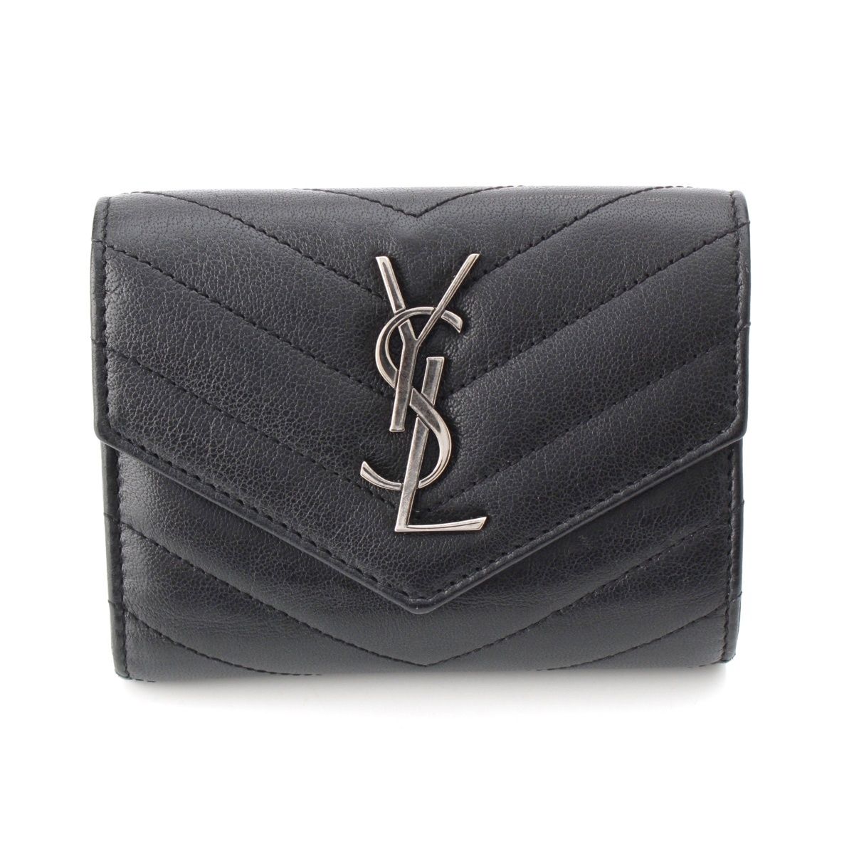 サンローラン カサンドラ 羊革 レザー コインケース ウォレット 財布 ブラック