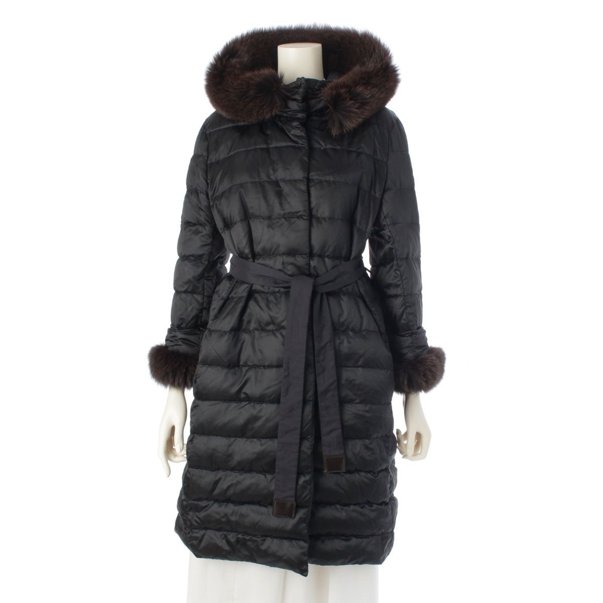 エスマックスマーラ ナイロン混 リバーシブル 取り外しファー ダウンコート アウター ブラック J 42