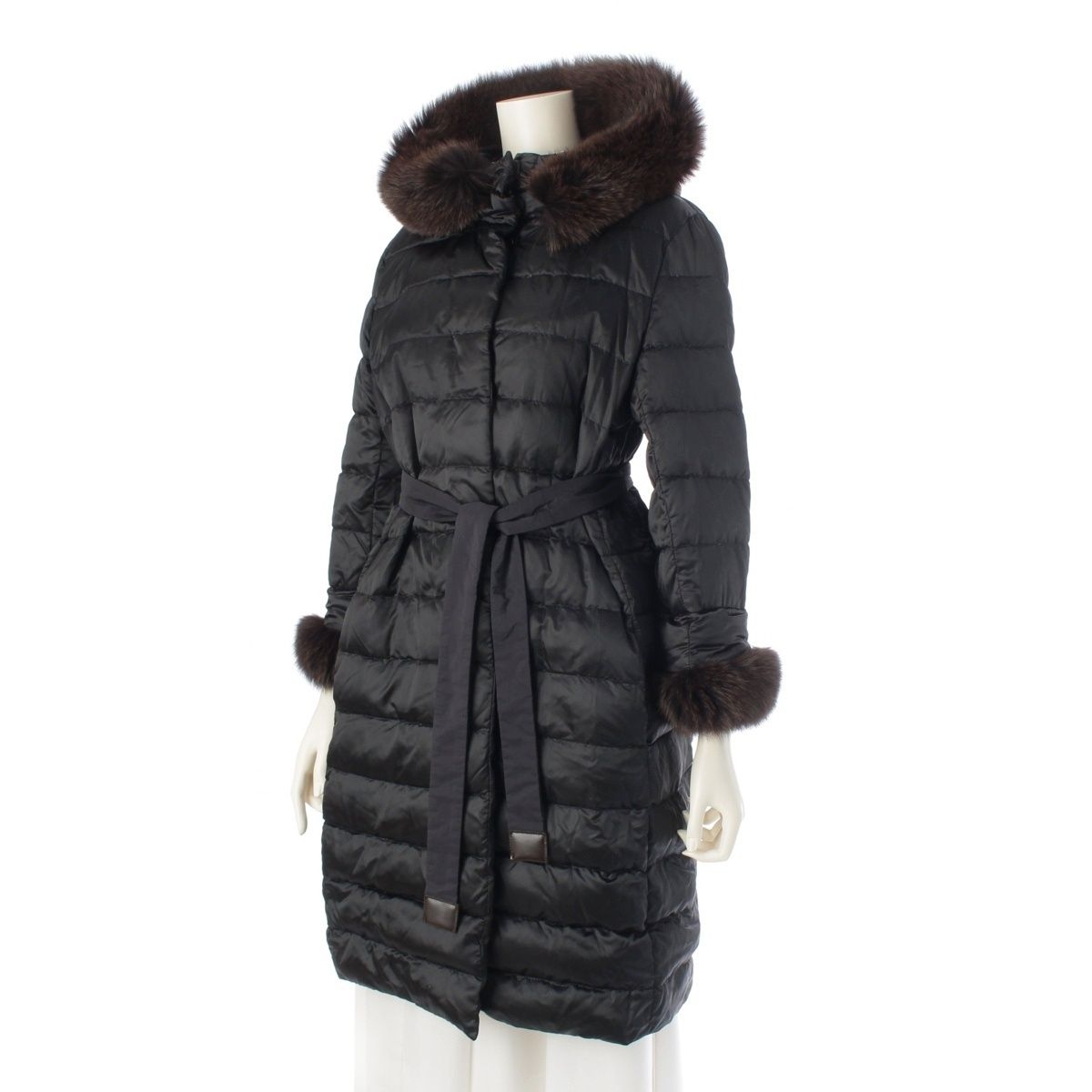 エスマックスマーラ ナイロン混 リバーシブル 取り外しファー ダウンコート アウター ブラック J 42