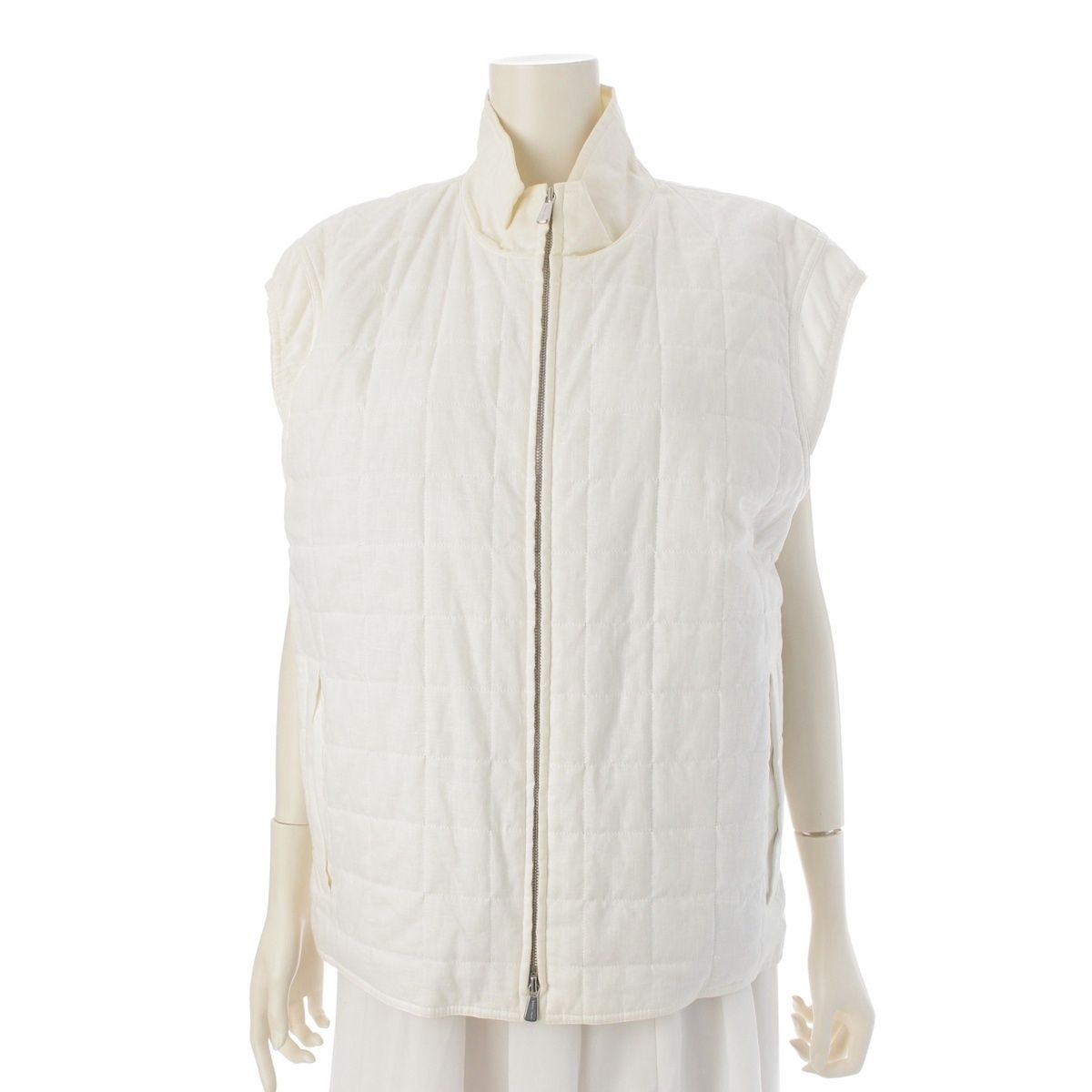 ロロピアーナ リネン コットン キルティング ベスト ホワイト L