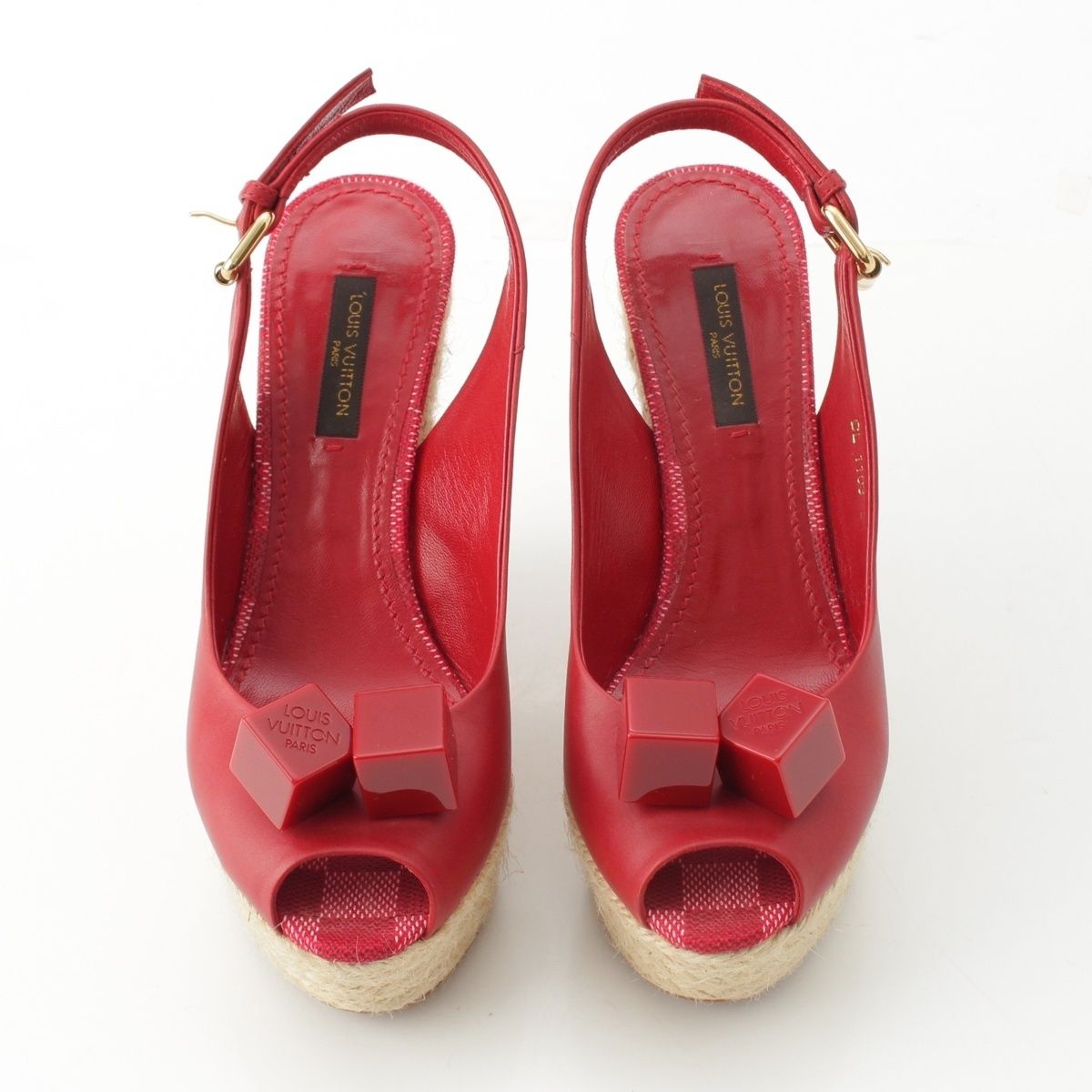 ルイヴィトン ダミエ レザー ウェッジソール キューブ ヒール サンダル