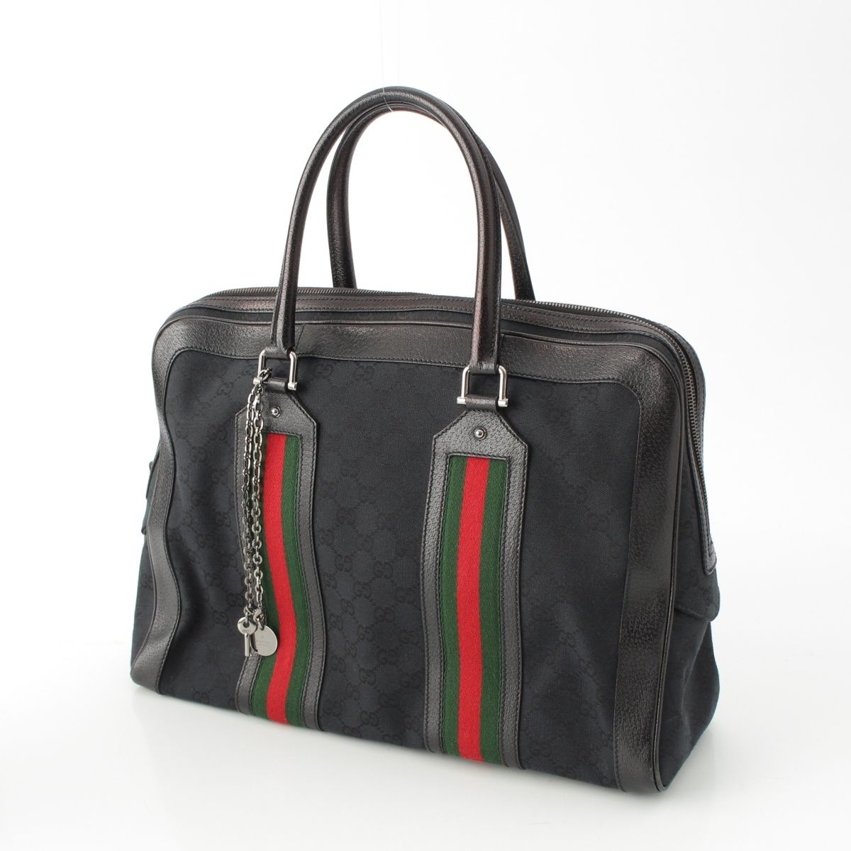 グッチ シェリーライン ボストンバッグ トートバッグ ブラック系【中古