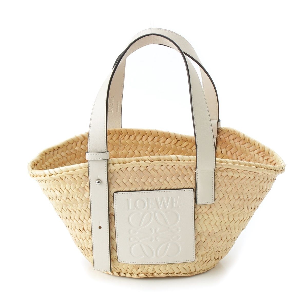 ロエベ バスケットスモール ラフィア×レザー ハンドバッグ かごバッグ