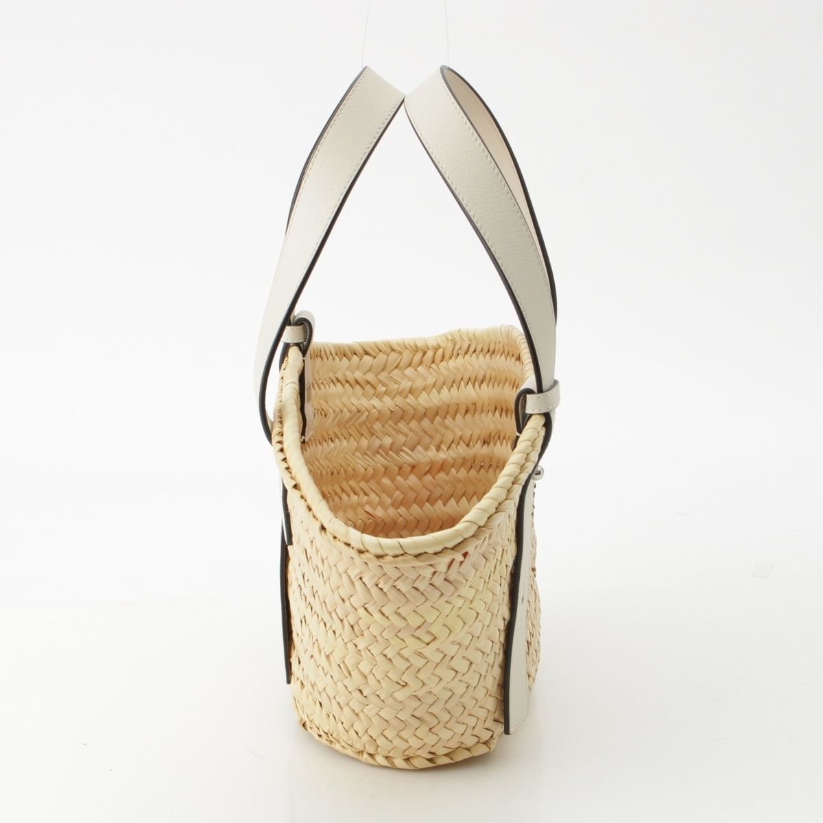 ロエベ バスケットスモール ラフィア×レザー ハンドバッグ かごバッグ