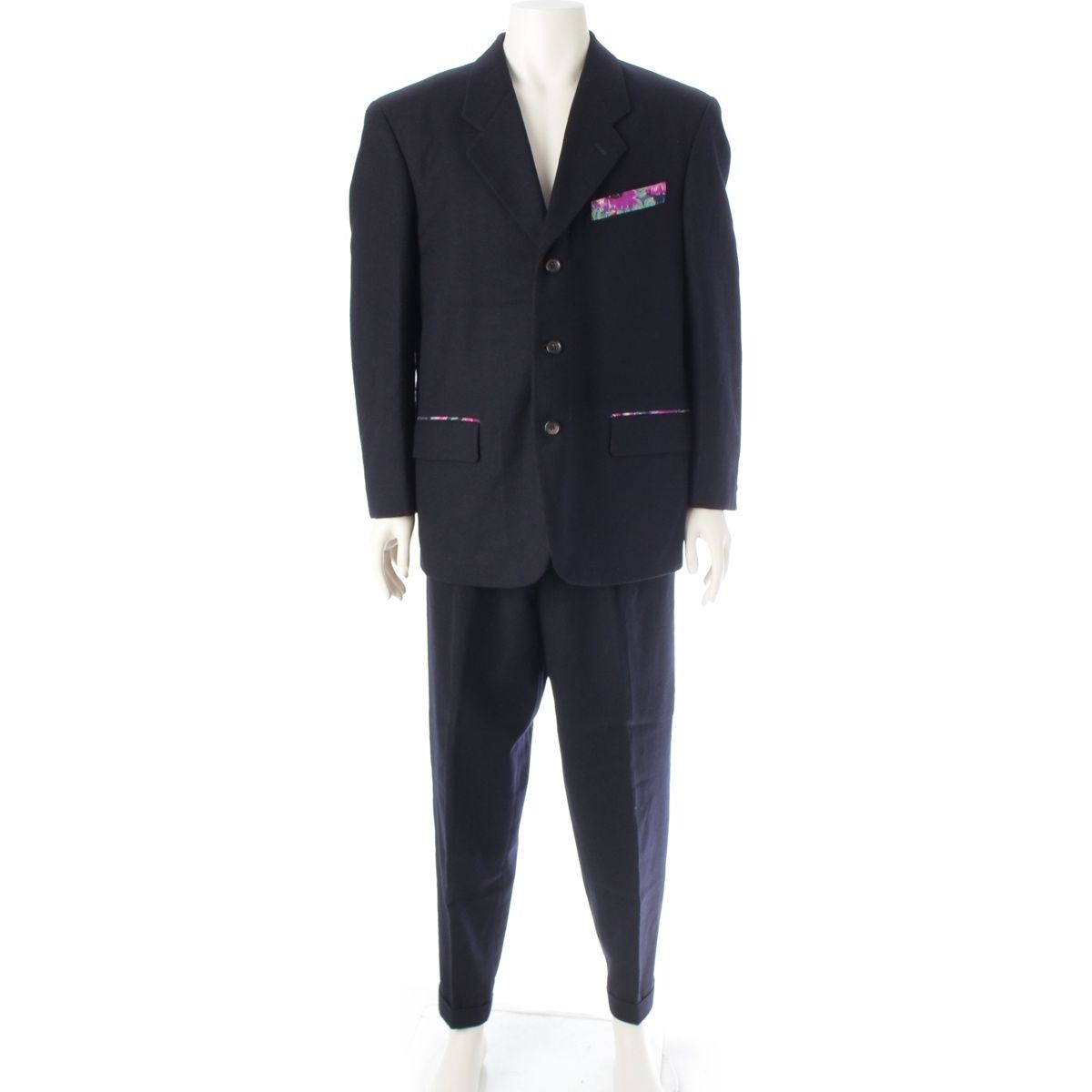 コムデギャルソンオムプリュス 88 AW AD 1988 ウール 花柄 フラワープリント 切替 3 B テーラードジャケット パンツセットアップ PP 05025 M PJ 05036 ブラック